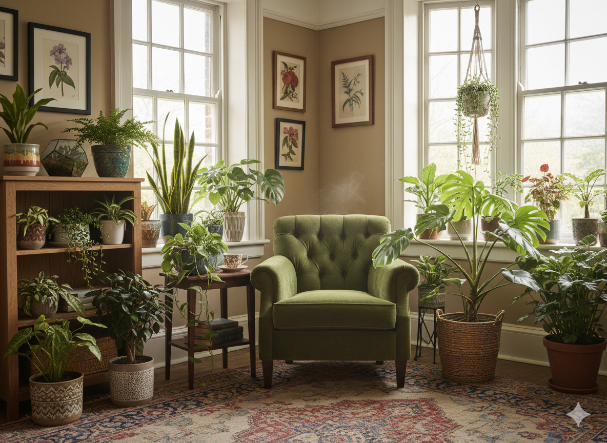 Indoor plants in British home setting